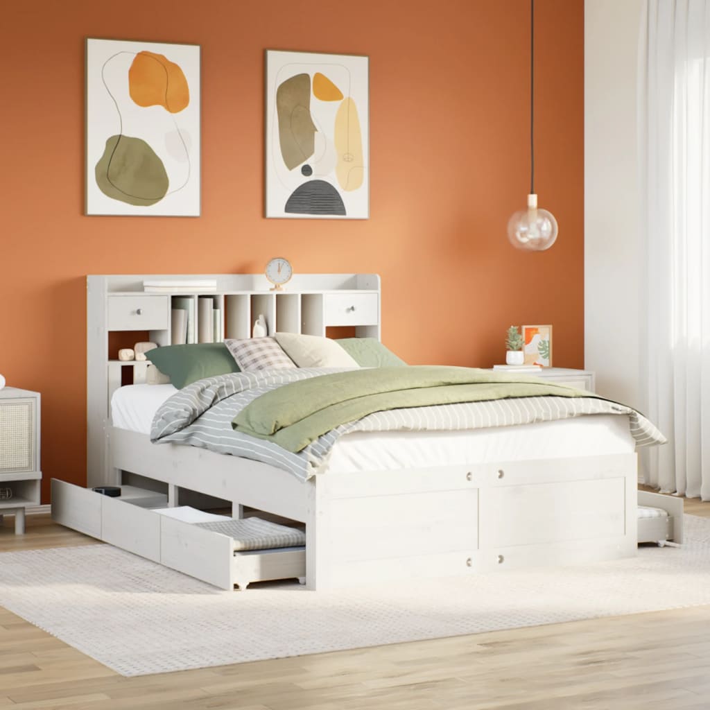 Letto Libreria Senza Materasso Bianco 160x200 Cm Legno Di Pino