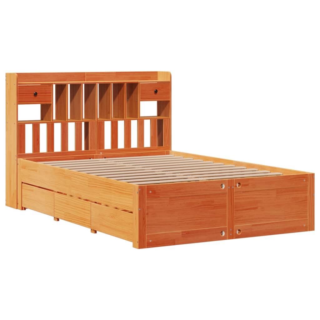 Letto Libreria Senza Materasso Marrone Cera 140x190 Cm In Pino - Image 3