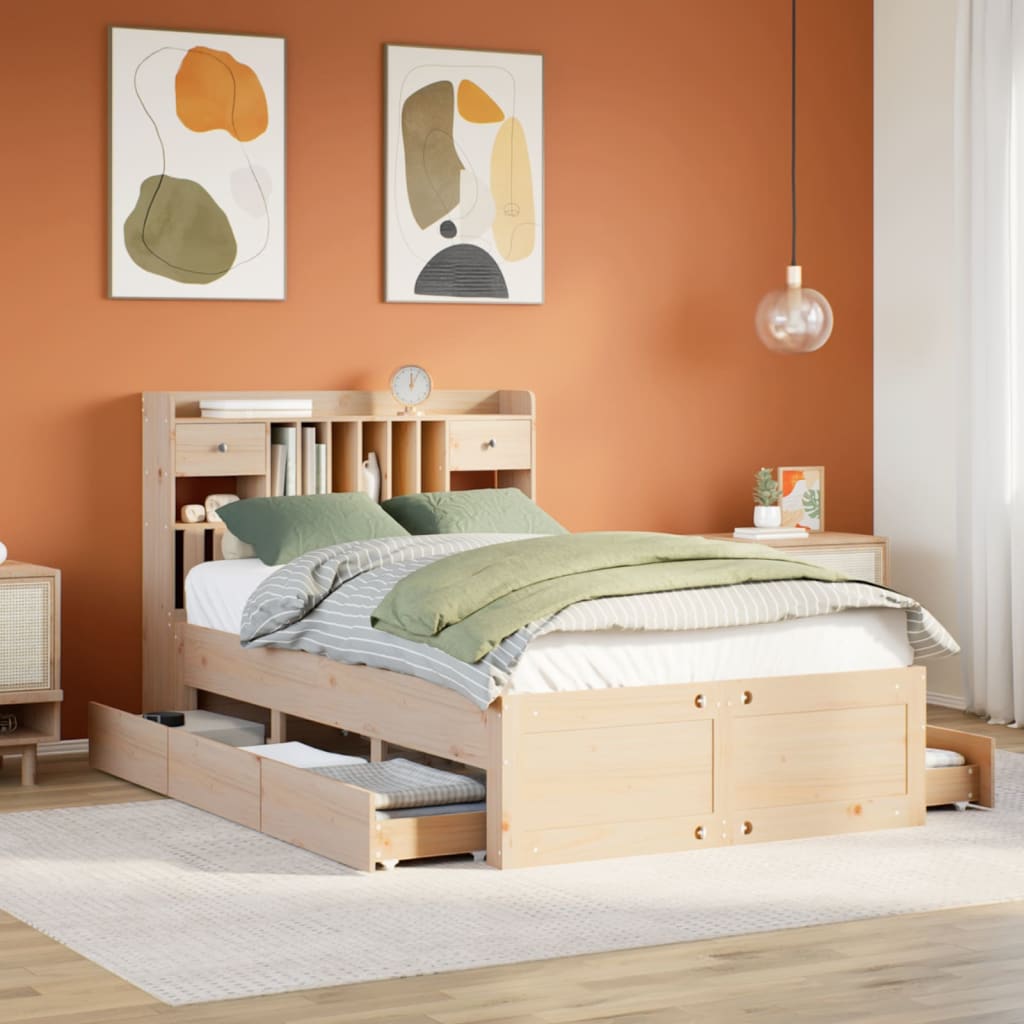Letto Libreria Senza Materasso 135x190 Cm In Legno Di Pino