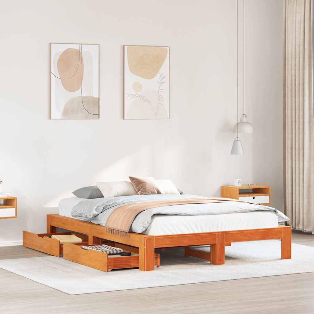 Giroletto Senza Materasso Marrone Cera 140x200cm Massello Pino