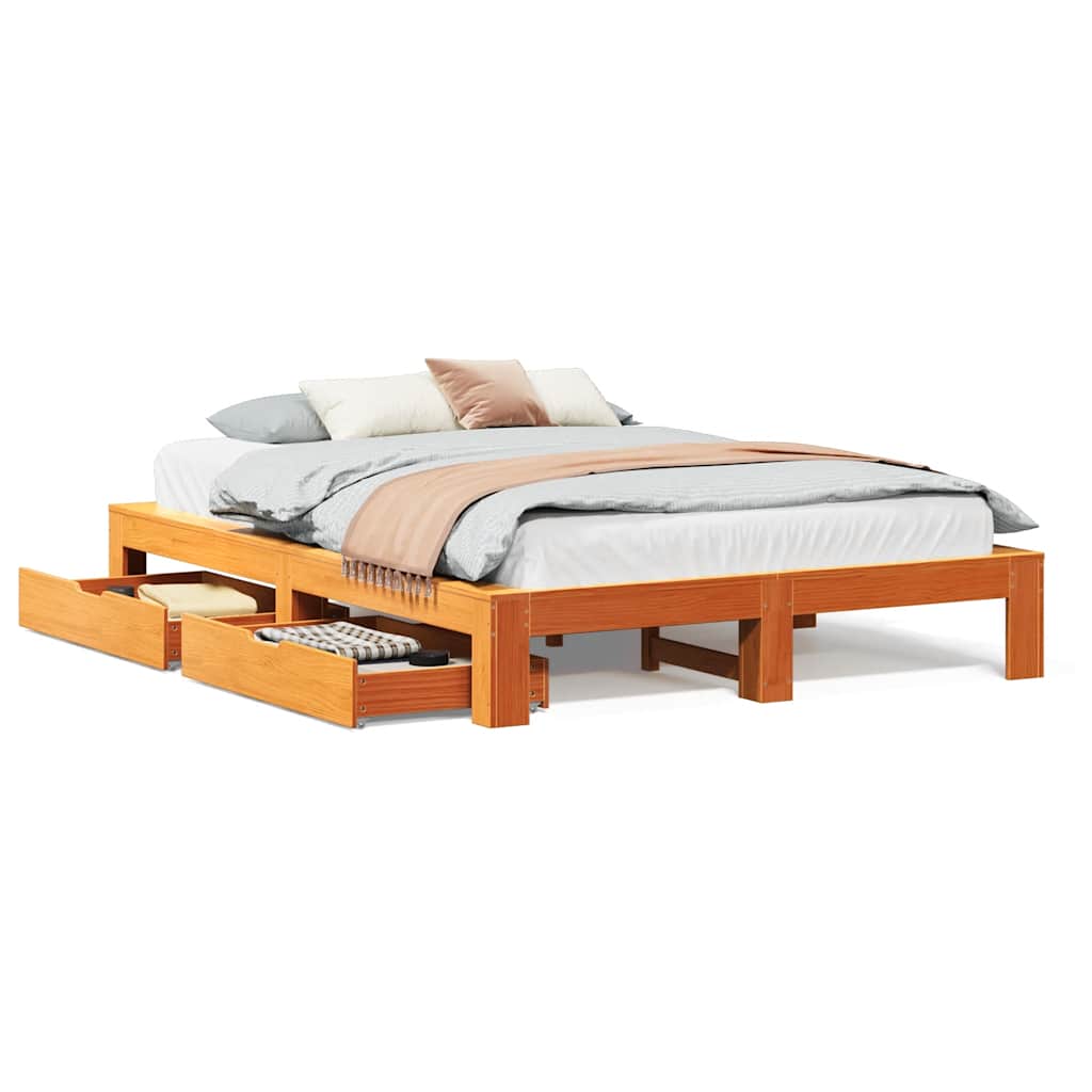 Letto Senza Materasso Marrone Cera 140x190 Cm In Legno Di Pino - Image 2