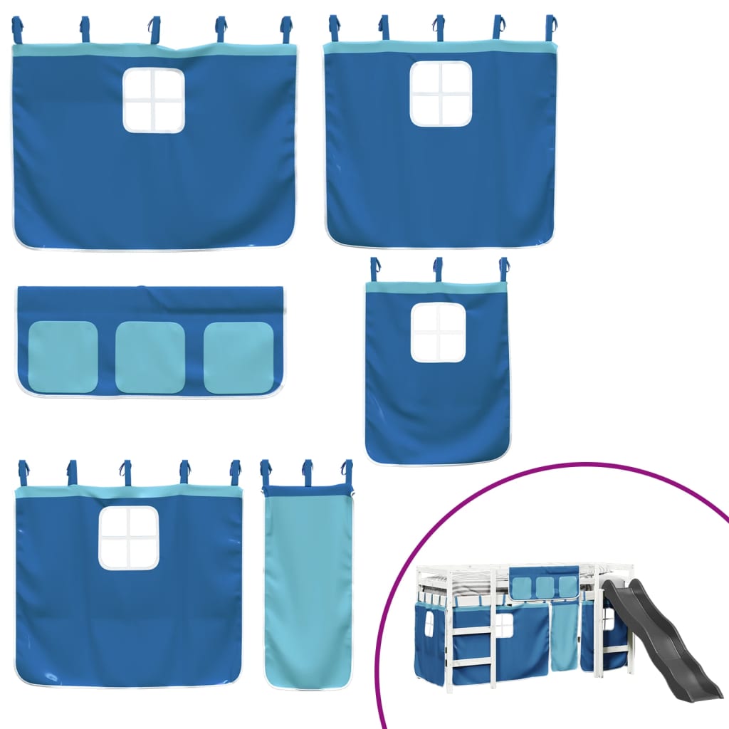 Letto A Soppalco Con Tende Bambini Blu 80x200 Cm Massello Pino - Image 5