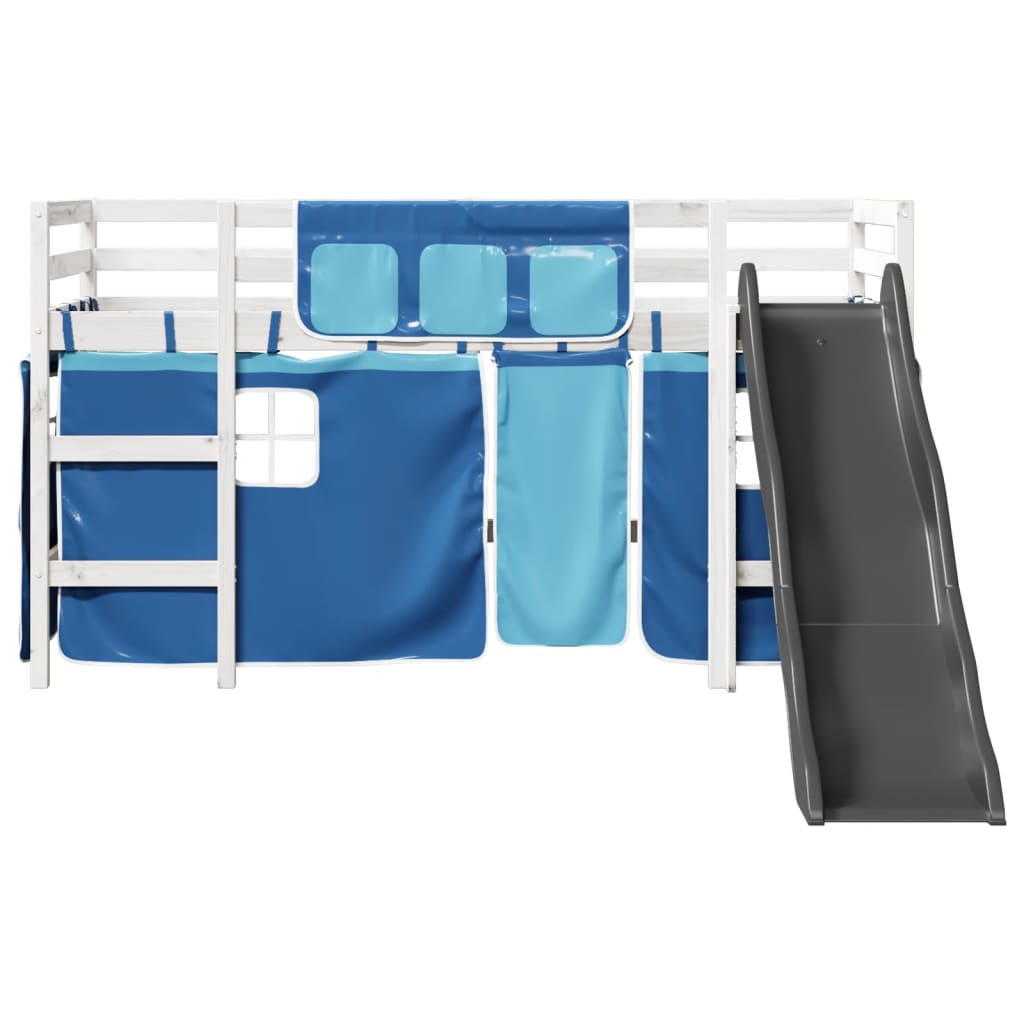 Letto A Soppalco Con Tende Bambini Blu 80x200 Cm Massello Pino - Image 6