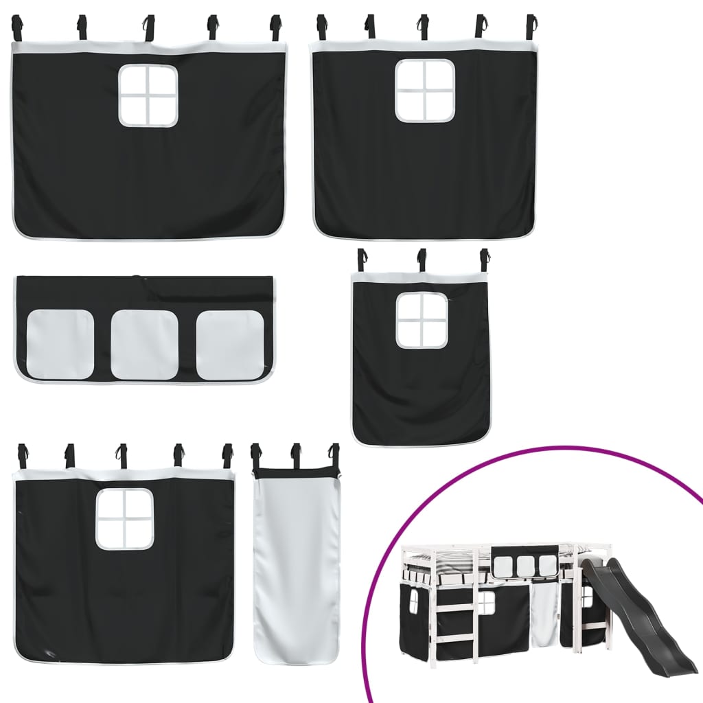 Letto A Soppalco Con Tende Bambini Bianco E Nero 90x200 Cm Pino - Image 5