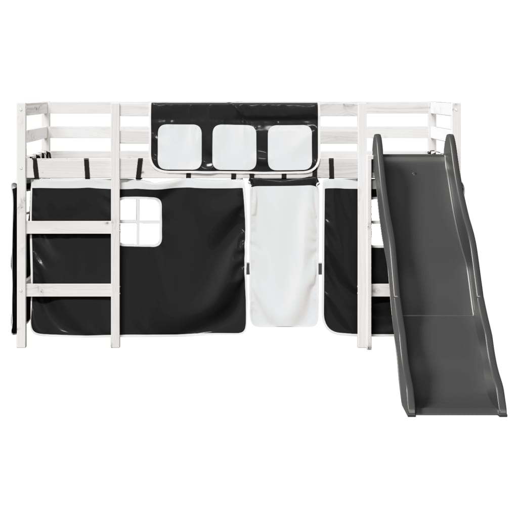 Letto A Soppalco Con Tende Bambini Bianco E Nero 90x200 Cm Pino - Image 6