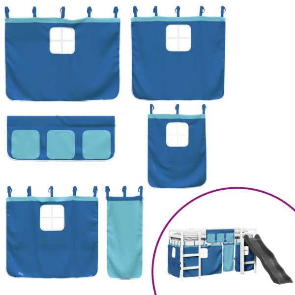 Letto A Soppalco Con Tende Bambini Blu 90x200 Cm Massello Pino - Image 5