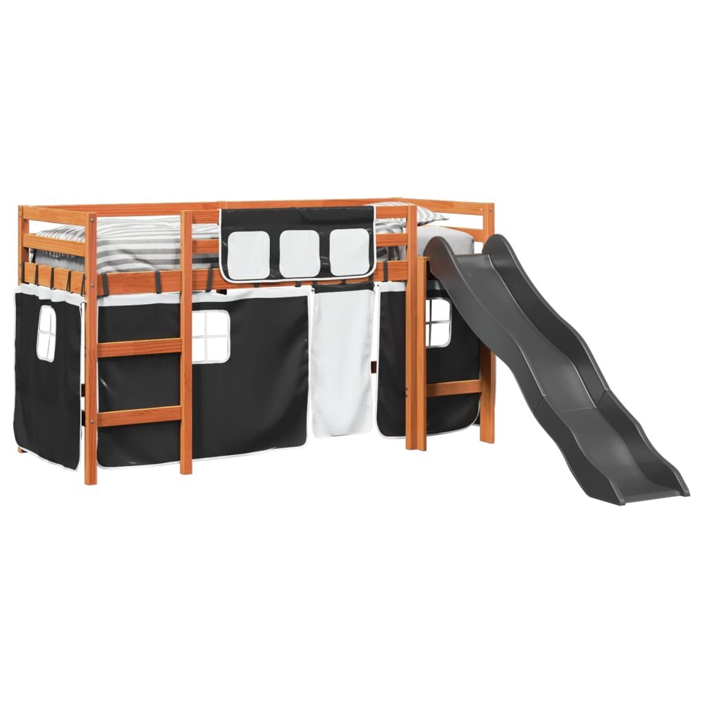 Letto A Soppalco Con Tende Bambini Bianco E Nero 90x200 Cm Pino - Image 4