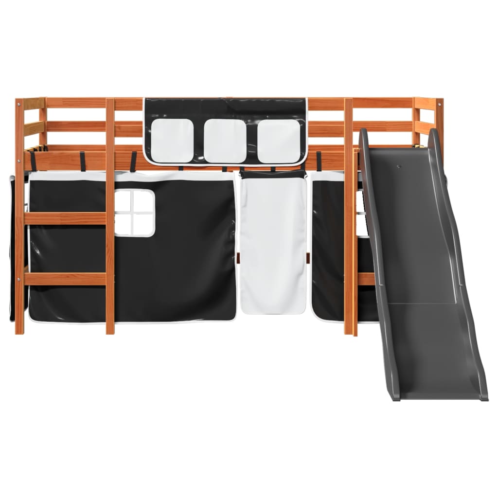 Letto A Soppalco Con Tende Bambini Bianco E Nero 90x200 Cm Pino - Image 6