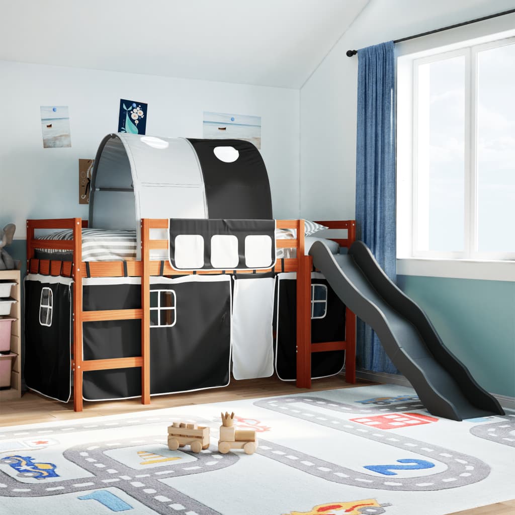 Letto A Soppalco Con Tunnel Bambini Bianco E Nero 80x200cm Pino
