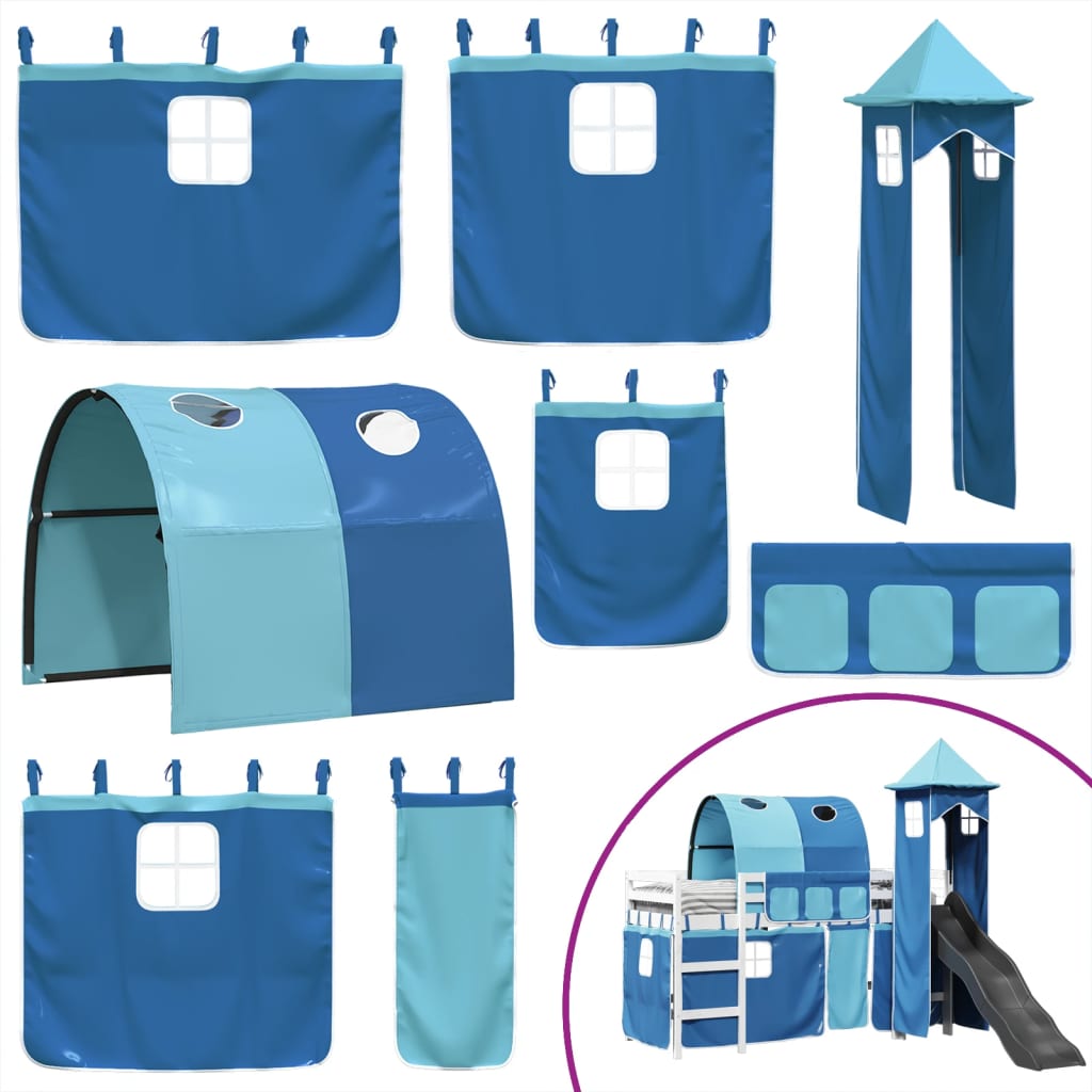 Letto A Soppalco Con Torre Bambini Blu 90x200cm Massello Pino - Image 5