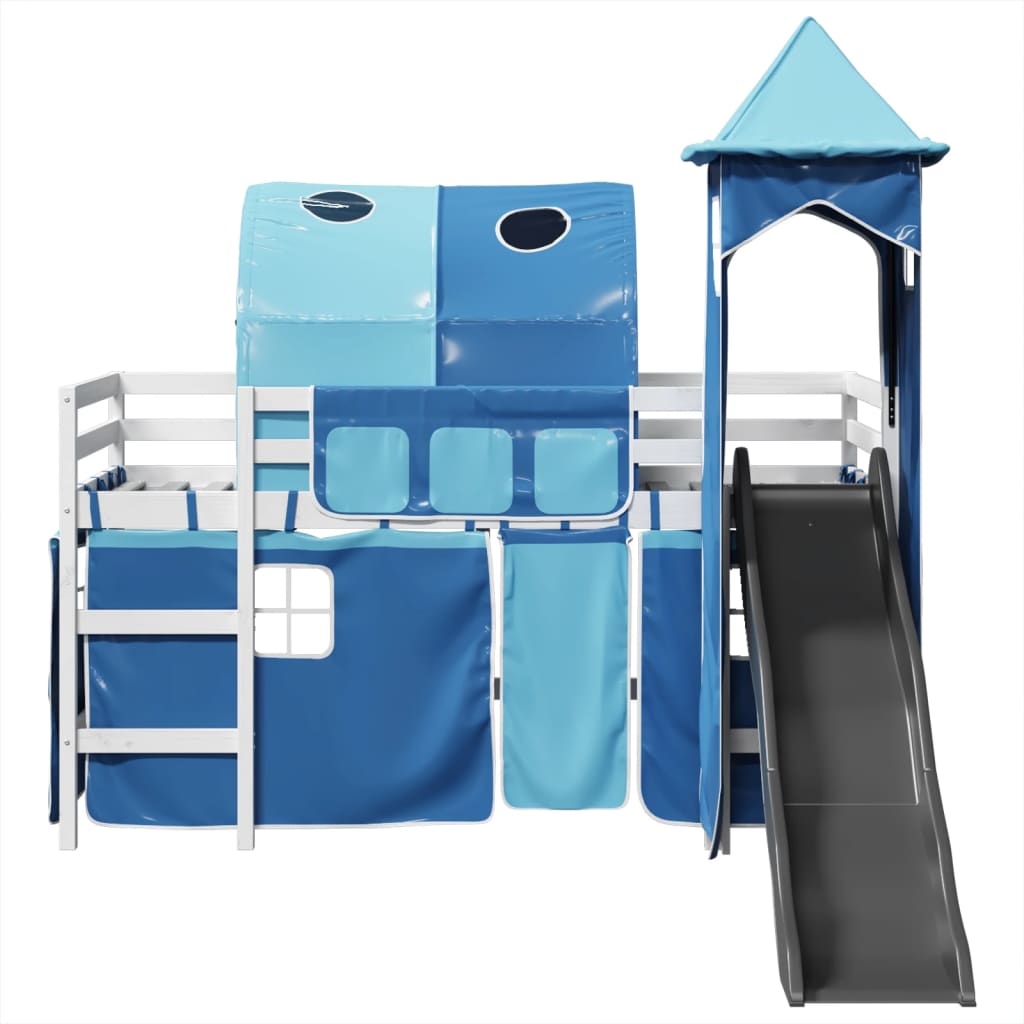 Letto A Soppalco Con Torre Bambini Blu 90x200cm Massello Pino - Image 6