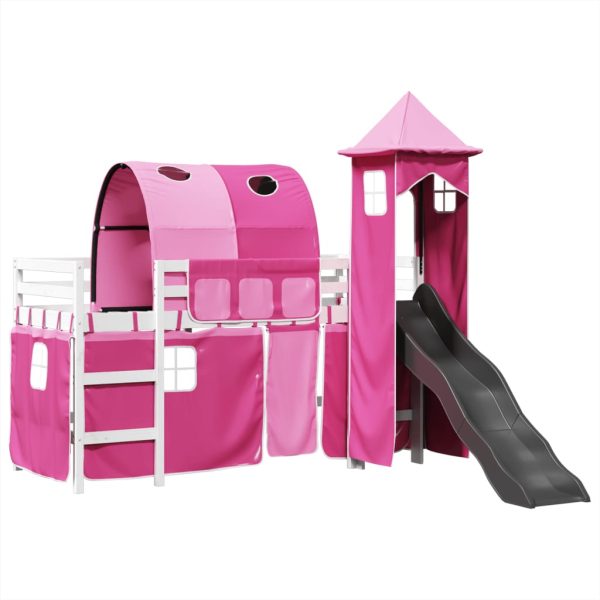 Letto A Soppalco Con Torre Bambini Rosa 90x200cm Massello Pino - Image 2