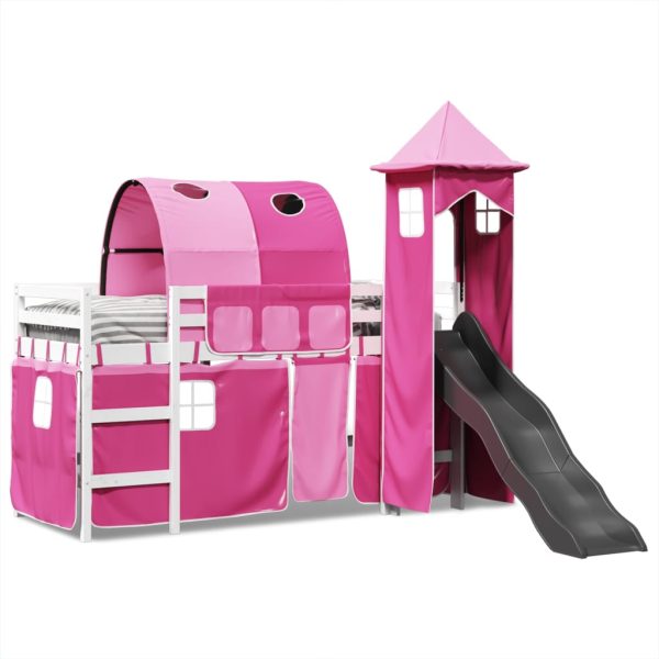 Letto A Soppalco Con Torre Bambini Rosa 90x200cm Massello Pino - Image 3