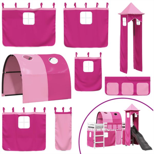 Letto A Soppalco Con Torre Bambini Rosa 90x200cm Massello Pino - Image 5