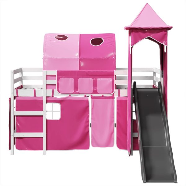 Letto A Soppalco Con Torre Bambini Rosa 90x200cm Massello Pino - Image 6