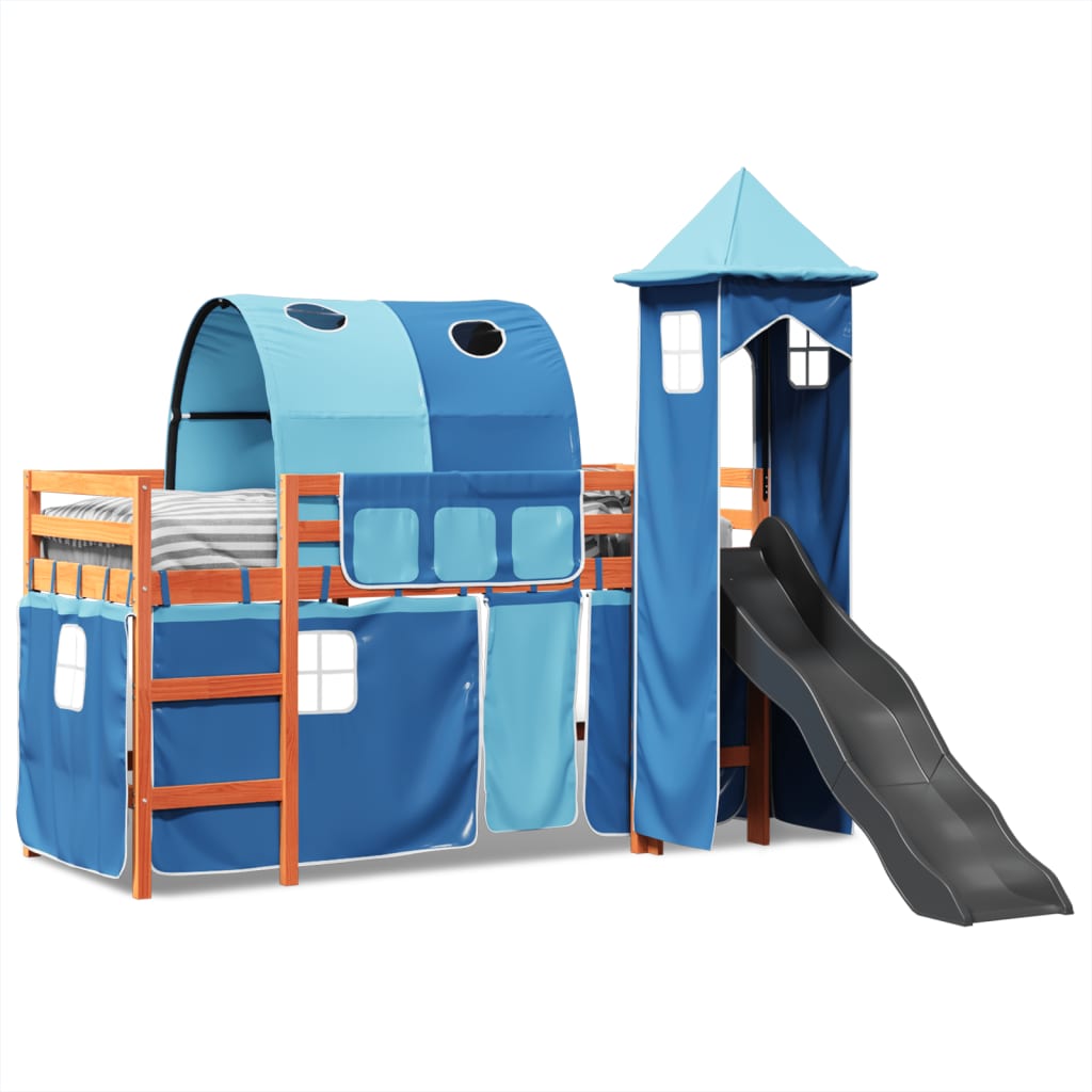 Letto A Soppalco Con Torre Bambini Blu 90x190cm Massello Pino - Image 3