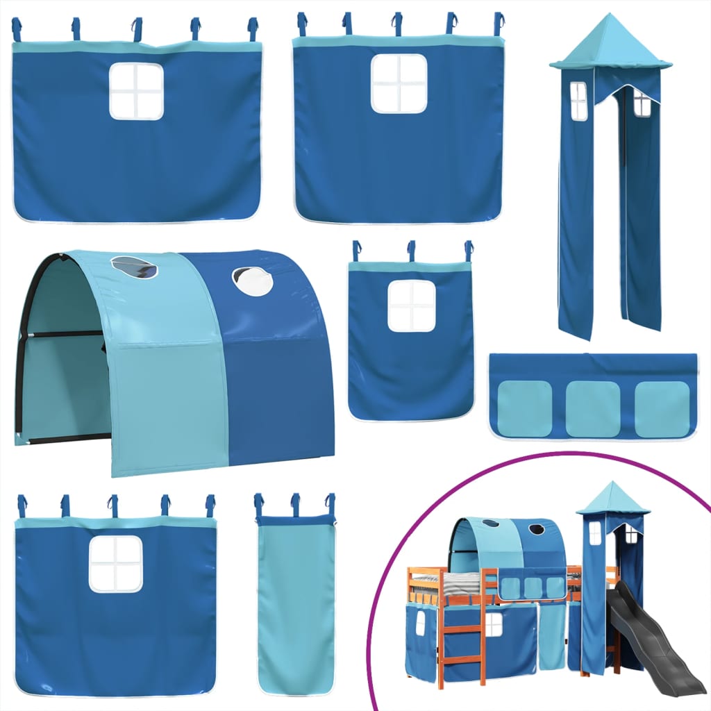 Letto A Soppalco Con Torre Bambini Blu 90x190cm Massello Pino - Image 5