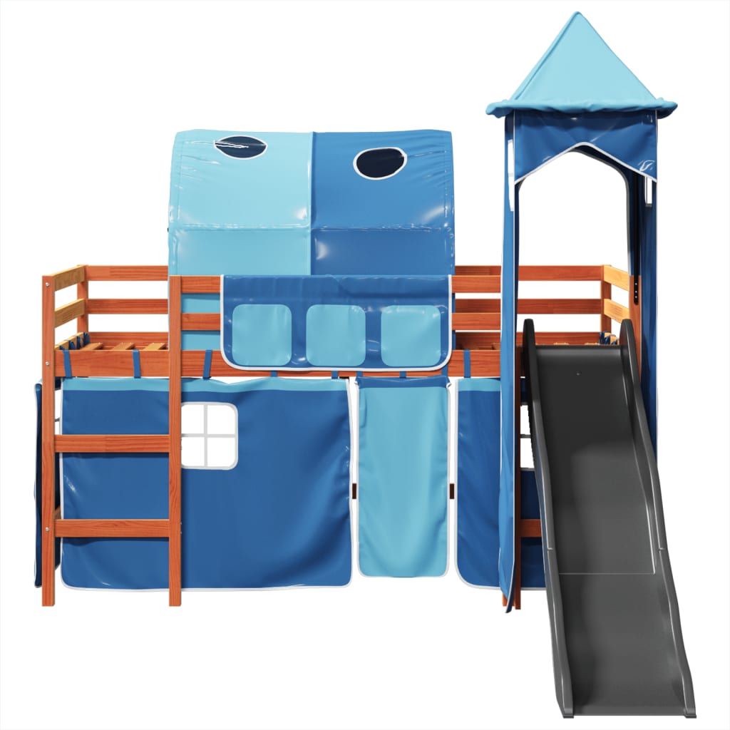 Letto A Soppalco Con Torre Bambini Blu 90x190cm Massello Pino - Image 6