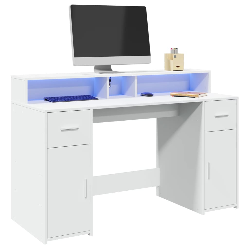 Scrivania Con Luci Led Bianca 140x55x91 Cm In Legno Multistrato