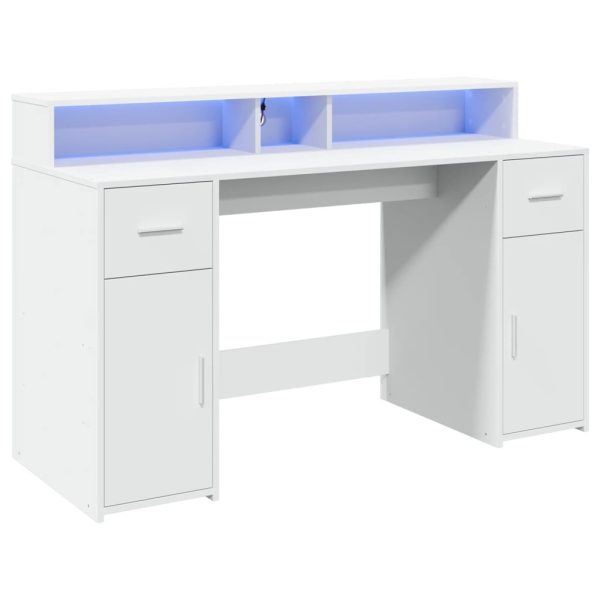 Scrivania Con Luci Led Bianca 140x55x91 Cm In Legno Multistrato - Image 3