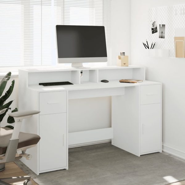 Scrivania Con Luci Led Bianca 140x55x91 Cm In Legno Multistrato - Image 4