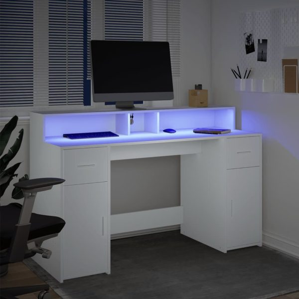 Scrivania Con Luci Led Bianca 140x55x91 Cm In Legno Multistrato - Image 5