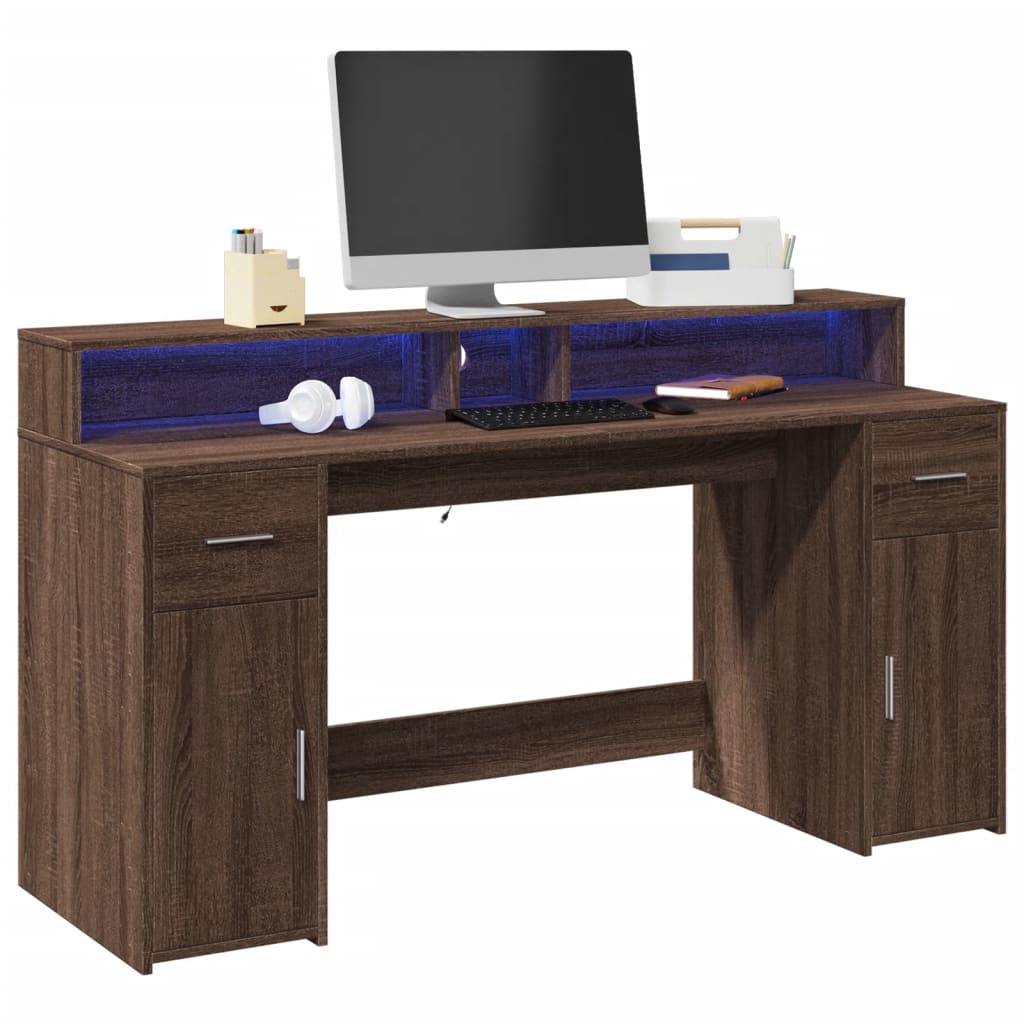 Scrivania Con Luci Led Marrone Rovere 160x55x91 Cm Multistrato