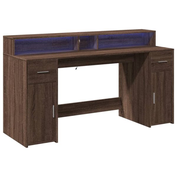 Scrivania Con Luci Led Marrone Rovere 160x55x91 Cm Multistrato - Image 3