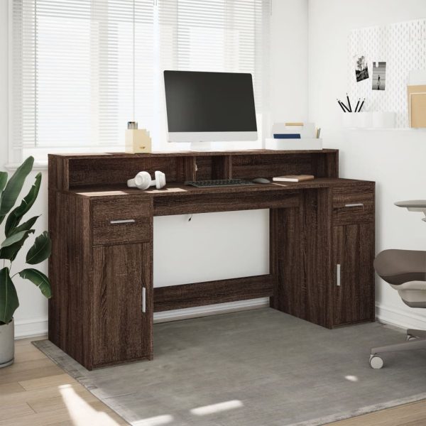 Scrivania Con Luci Led Marrone Rovere 160x55x91 Cm Multistrato - Image 4