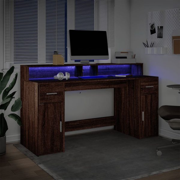 Scrivania Con Luci Led Marrone Rovere 160x55x91 Cm Multistrato - Image 5