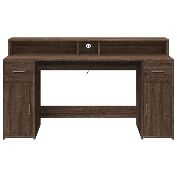 Scrivania Con Luci Led Marrone Rovere 160x55x91 Cm Multistrato - Image 6