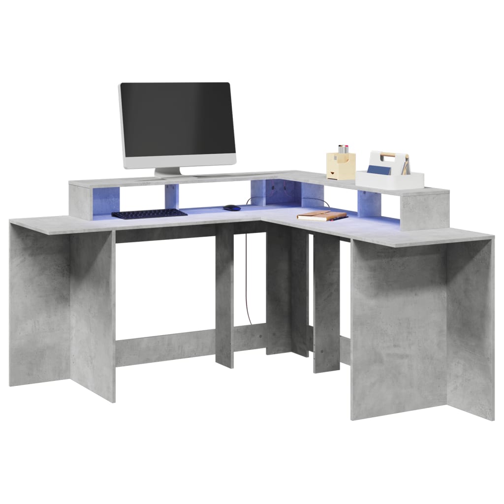 Scrivania Con Luci Led Grigio Cemento 152x152x91 Cm Truciolato