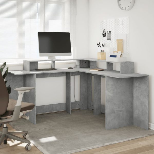 Scrivania Con Luci Led Grigio Cemento 152x152x91 Cm Truciolato - Image 4