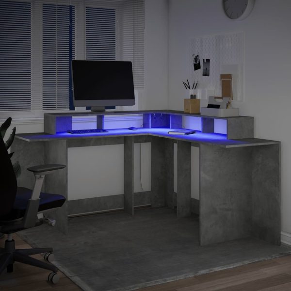 Scrivania Con Luci Led Grigio Cemento 152x152x91 Cm Truciolato - Image 5
