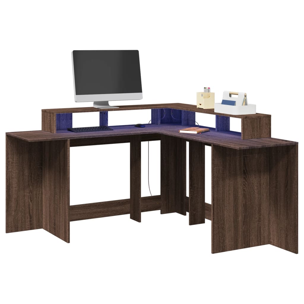 Scrivania Con Luci Led Marrone Rovere 152x152x91 Cm Truciolato
