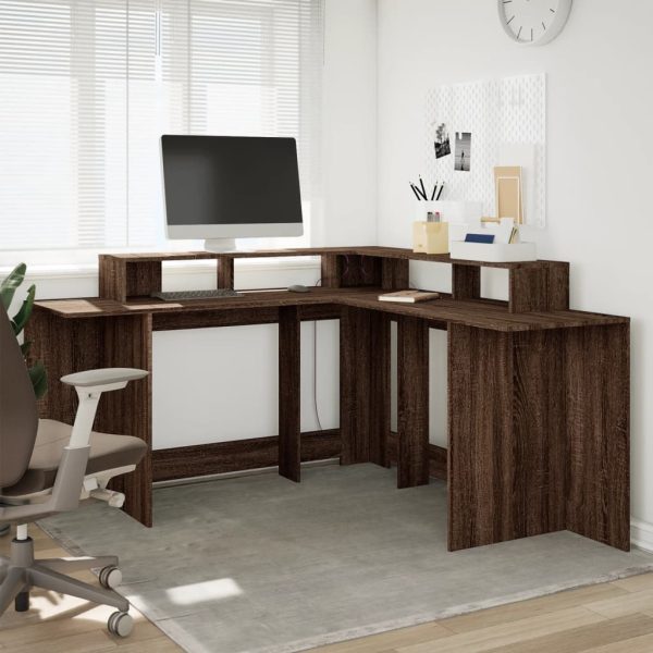 Scrivania Con Luci Led Marrone Rovere 152x152x91 Cm Truciolato - Image 4