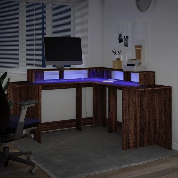 Scrivania Con Luci Led Marrone Rovere 152x152x91 Cm Truciolato - Image 5