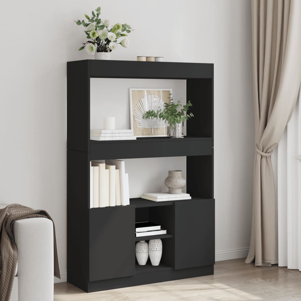 Credenza Nera 92x33x140 Cm In Legno Multistrato