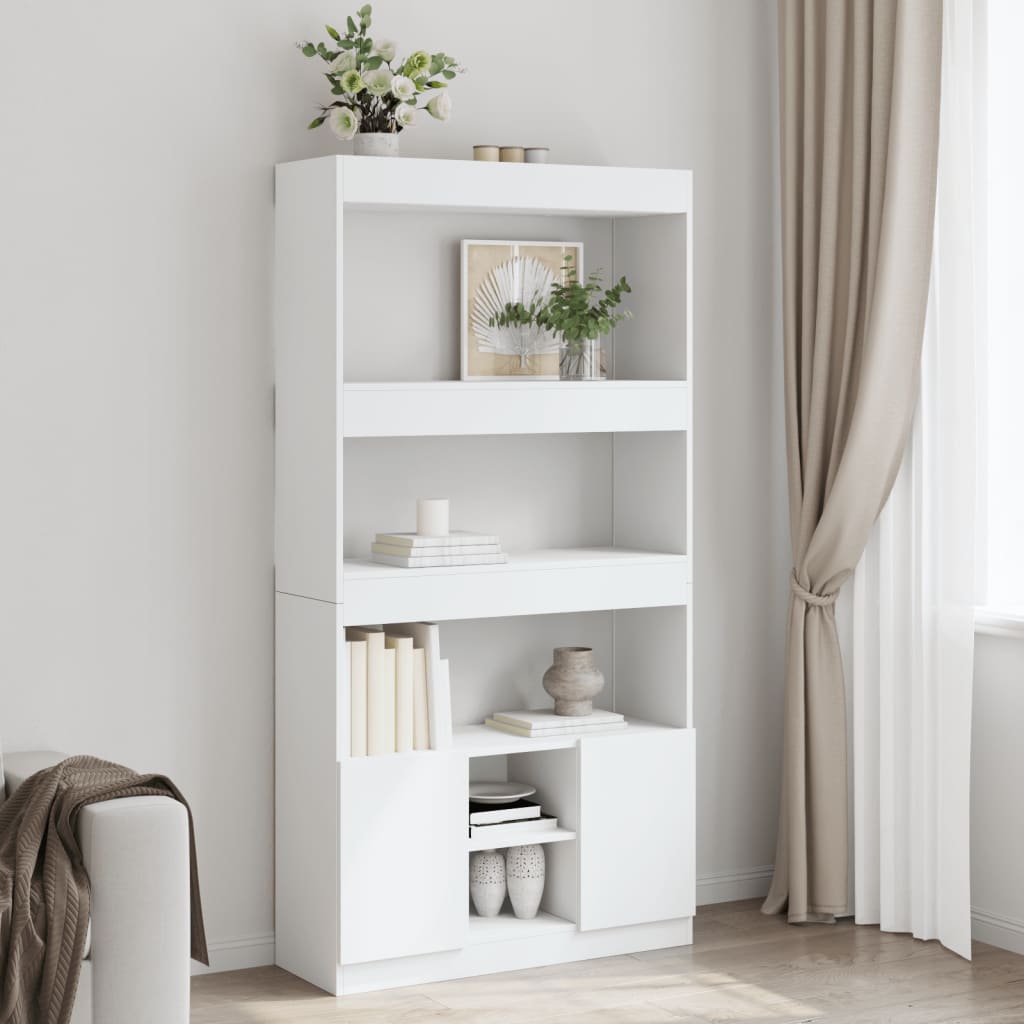 Credenza Bianca 92x33x180 Cm In Legno Multistrato