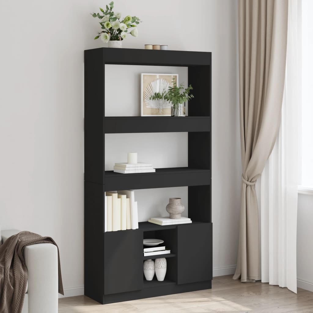 Credenza Nera 92x33x180 Cm In Legno Multistrato