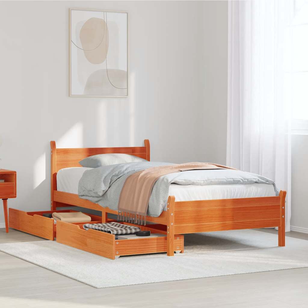 Letto Senza Materasso Marrone Cera 90x200 Cm Legno Di Pino