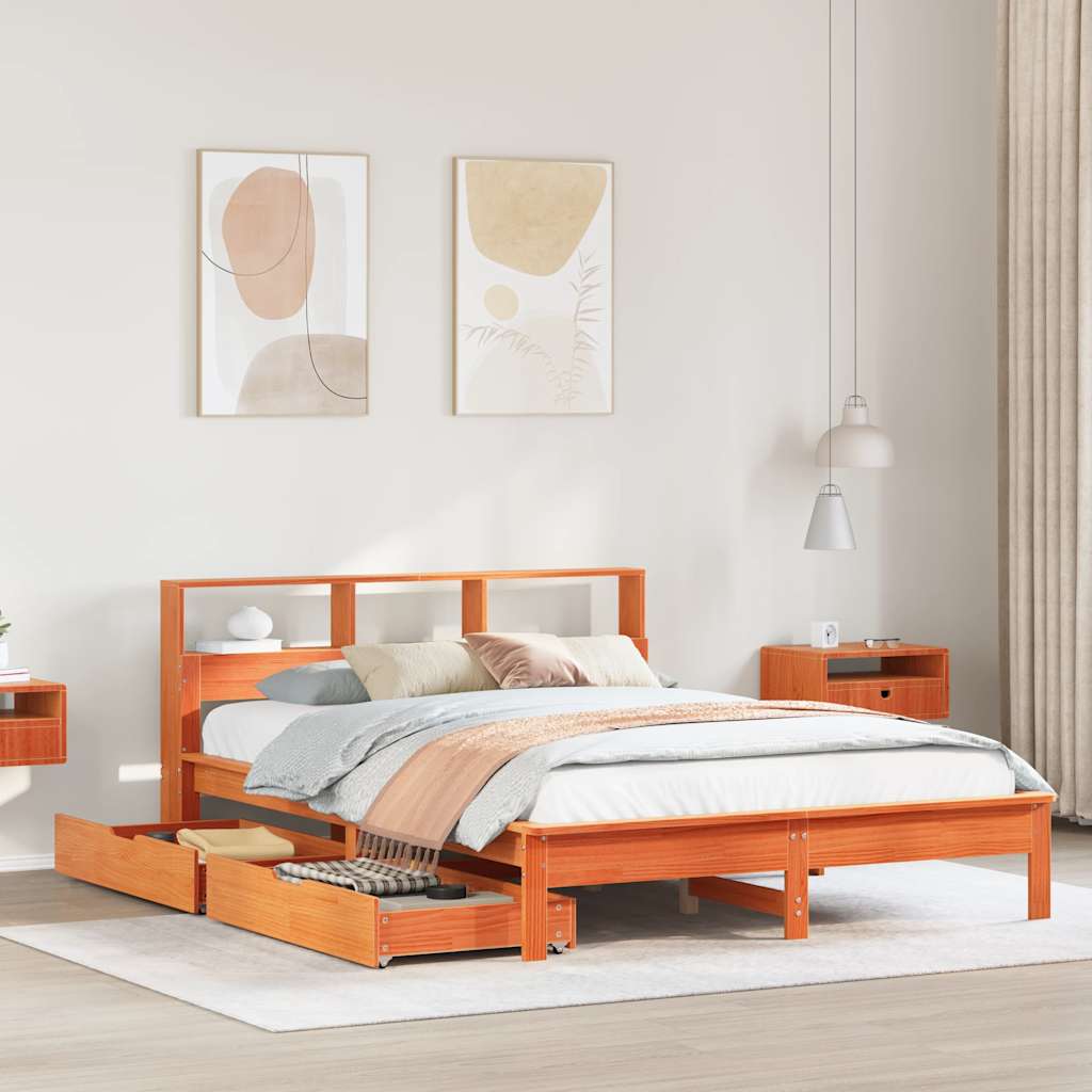 Letto Libreria Senza Materasso Marrone Cera 140x200 Cm In Pino