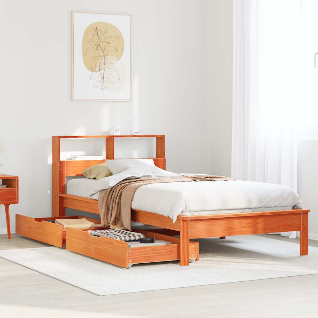 Letto Libreria Senza Materasso Marrone Cera 90x200 Cm In Pino