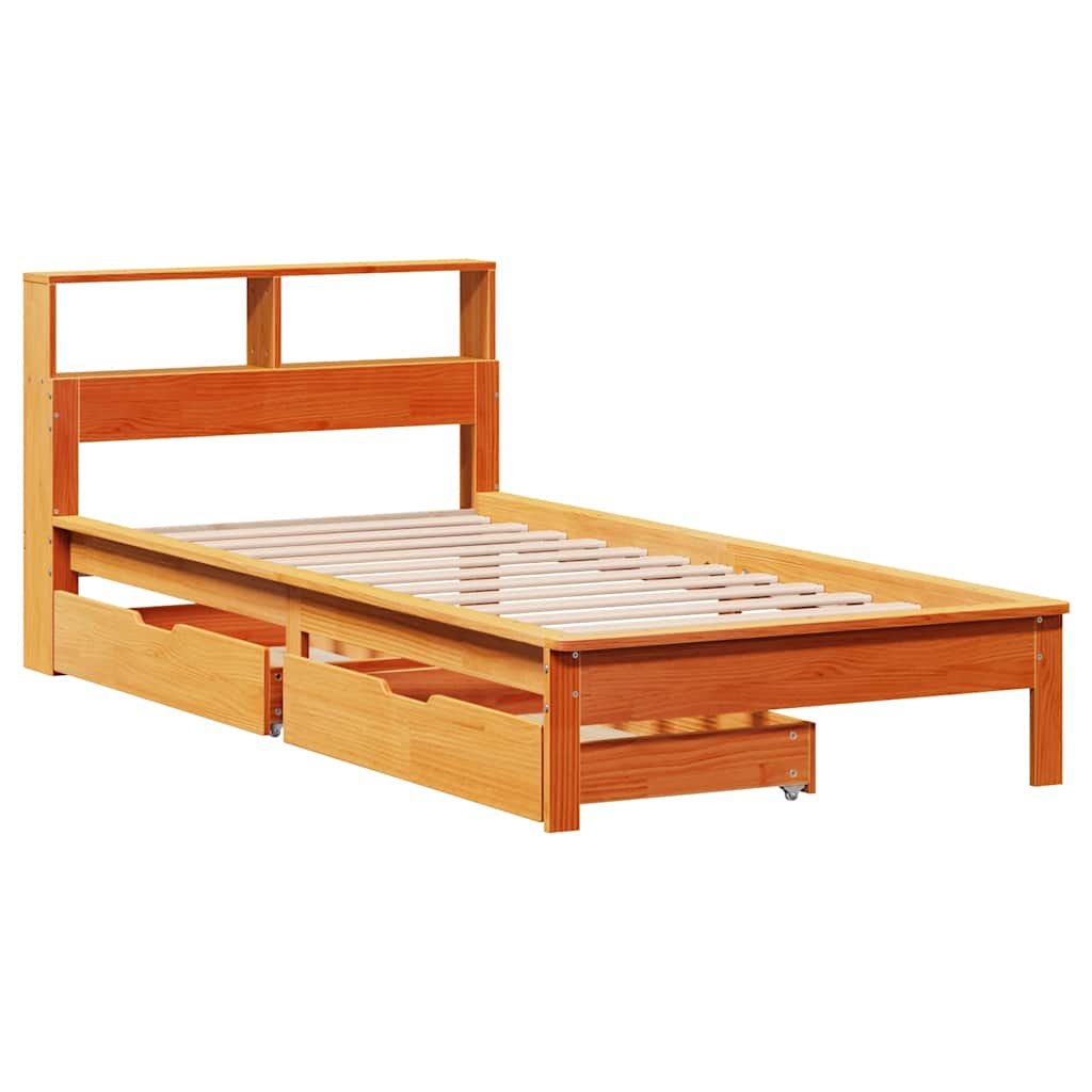 Letto Libreria Senza Materasso Marrone Cera 90x200 Cm In Pino - Image 3