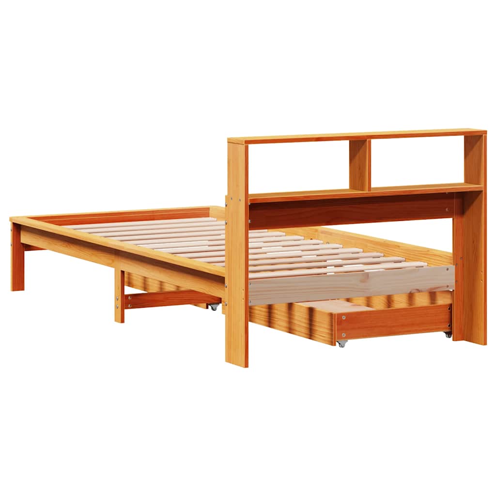 Letto Libreria Senza Materasso Marrone Cera 90x200 Cm In Pino - Image 6