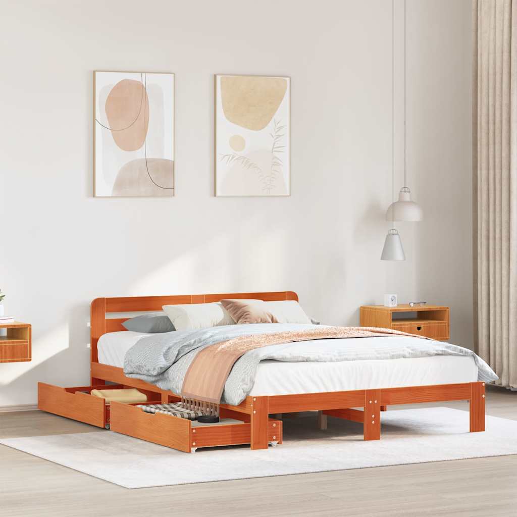 Giroletto Senza Materasso Marrone Cera 160x200 Cm Legno Di Pino
