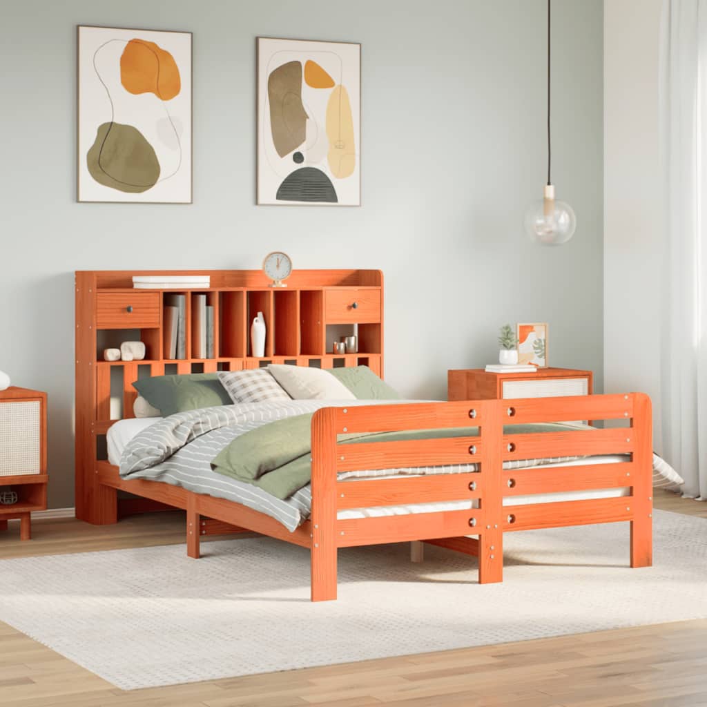 Letto Libreria Senza Materasso Marrone Cera 140x200 Cm In Pino