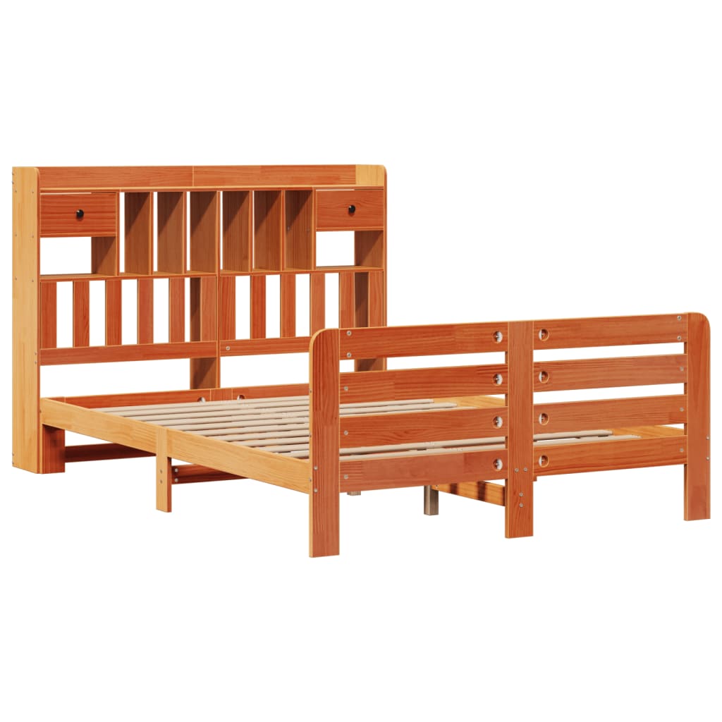 Letto Libreria Senza Materasso Marrone Cera 140x200 Cm In Pino - Image 3