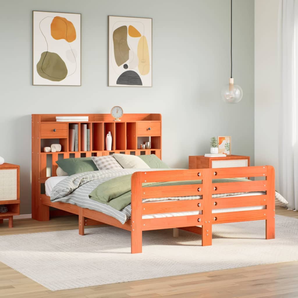 Letto Libreria Senza Materasso Marrone Cera 160x200 Cm In Pino