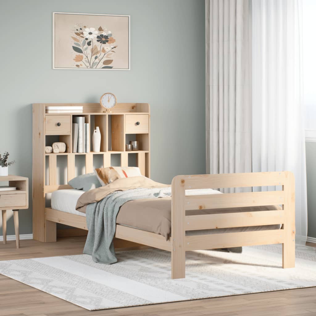 Giroletto Con Libreria Senza Materasso 75x190 Cm In Legno Pino